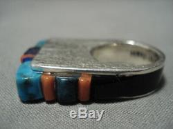 Striking Vintage Navajo Inlay Turquoise Sterling Silver Ring
