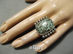Striking Vintage Navajo Intense Green Spiderweb Turquoise Sterling Silver Ring