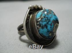 Striking Vintage Navajo Old Morenci Turquoise Sterling Silver Ring Old