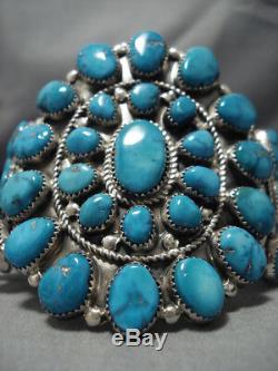 Striking Vintage Navajo Sterling Silver Turquoise Native American Bracelet Old