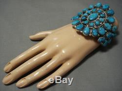 Striking Vintage Navajo Sterling Silver Turquoise Native American Bracelet Old