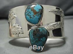 Striking Vintage Navajo Turquoise Sterling Silver Native American Bracelet Old