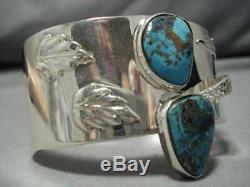 Striking Vintage Navajo Turquoise Sterling Silver Native American Bracelet Old