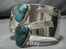 Striking Vintage Navajo Turquoise Sterling Silver Native American Bracelet Old