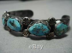 Striking Vintage Navajo Zuni Blue Gem Turquoise Sterling Silver Bracelet Old