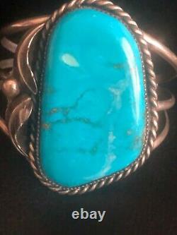 Stunning Vintage Large Native American Turquoise Sterling Silver Cuff Bracelet