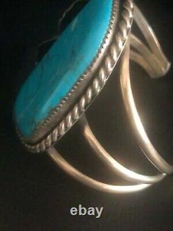 Stunning Vintage Large Native American Turquoise Sterling Silver Cuff Bracelet