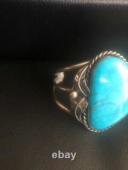 Stunning Vintage Large Native American Turquoise Sterling Silver Cuff Bracelet