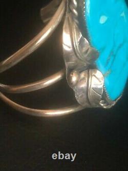 Stunning Vintage Large Native American Turquoise Sterling Silver Cuff Bracelet