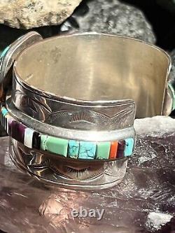 Stunning Vintage Len Adakai Navajo Handmade Turquoise, Multistone, & Ss Cuff