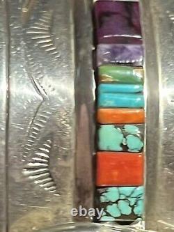 Stunning Vintage Len Adakai Navajo Handmade Turquoise, Multistone, & Ss Cuff