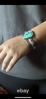 Stunning Vintage Len Adakai Navajo Handmade Turquoise, Multistone, & Ss Cuff