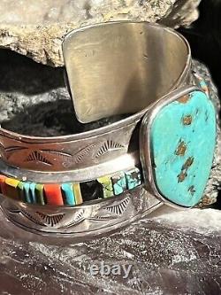 Stunning Vintage Len Adakai Navajo Handmade Turquoise, Multistone, & Ss Cuff
