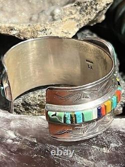 Stunning Vintage Len Adakai Navajo Handmade Turquoise, Multistone, & Ss Cuff