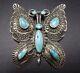 Stunning Vintage NAVAJO Hand-Stamped Sterling Silver & Turquoise BUTTERFLY PIN