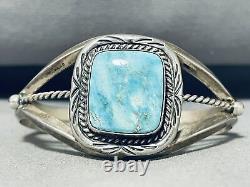 Stunning Vintage Navajo Blue Gem Turquoise Sterling Silver Bracelet