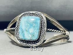 Stunning Vintage Navajo Blue Gem Turquoise Sterling Silver Bracelet