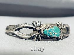 Stunning Vintage Navajo Carico Lake Turquoise Sterling Silver Bracelet