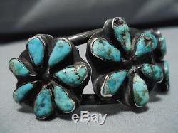 Stunning Vintage Navajo Royston Turquoise Sterling Silver Flower Bracelet Old