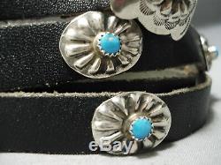 Superb Vintage Navajo Hand Wrought Sterling Silver Turquoise Concho Belt