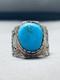 Superior Vintage Navajo Blue Gem Turquoise Sterling Silver Ring Signed