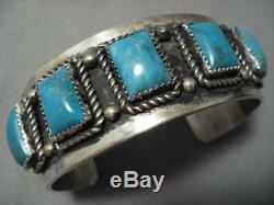 Superlative Vintage Navajo Blue Gem Turquoise Sterling Silver Bracelet Old