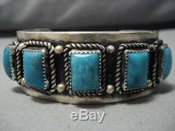 Superlative Vintage Navajo Blue Gem Turquoise Sterling Silver Bracelet Old