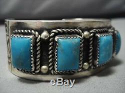 Superlative Vintage Navajo Blue Gem Turquoise Sterling Silver Bracelet Old