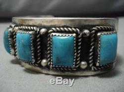 Superlative Vintage Navajo Blue Gem Turquoise Sterling Silver Bracelet Old