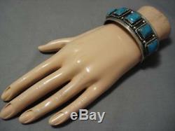 Superlative Vintage Navajo Blue Gem Turquoise Sterling Silver Bracelet Old