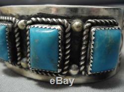 Superlative Vintage Navajo Blue Gem Turquoise Sterling Silver Bracelet Old