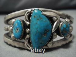 Superlative Vintage Navajo Carico Lake Turquoise Sterling Silver Bracelet Old