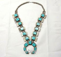 THOMAS NEZ Vintage Old NAVAJO Turquoise SQUASH BLOSSOM Sterling Silver Necklace