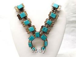 THOMAS NEZ Vintage Old NAVAJO Turquoise SQUASH BLOSSOM Sterling Silver Necklace