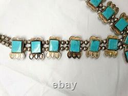 THOMAS NEZ Vintage Old NAVAJO Turquoise SQUASH BLOSSOM Sterling Silver Necklace