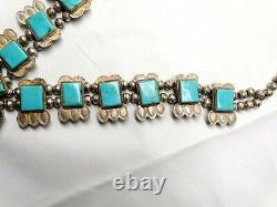 THOMAS NEZ Vintage Old NAVAJO Turquoise SQUASH BLOSSOM Sterling Silver Necklace