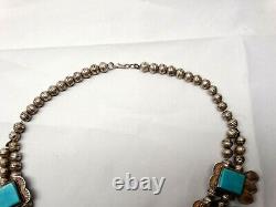 THOMAS NEZ Vintage Old NAVAJO Turquoise SQUASH BLOSSOM Sterling Silver Necklace