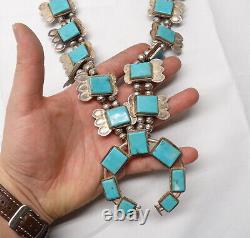 THOMAS NEZ Vintage Old NAVAJO Turquoise SQUASH BLOSSOM Sterling Silver Necklace