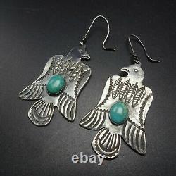 THUNDERBIRDS Vintage NAVAJO Hand-Stamped Sterling Silver TURQUOISE EARRINGS