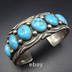 TRADITIONAL Vintage NAVAJO Stamped Sterling Silver TURQUOISE Row Cuff BRACELET