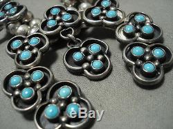 The Best Vintage Navajo'snake Eye Turquoise' Squash Blossom Silver Necklace