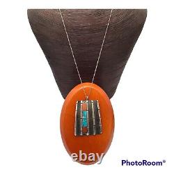 Theresa Waseta vintage sterling morenci turquoise and coral Pendant Necklace