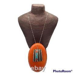 Theresa Waseta vintage sterling morenci turquoise and coral Pendant Necklace