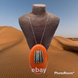 Theresa Waseta vintage sterling morenci turquoise and coral Pendant Necklace