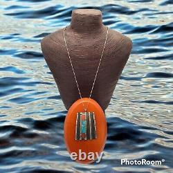 Theresa Waseta vintage sterling morenci turquoise and coral Pendant Necklace