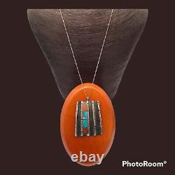 Theresa Waseta vintage sterling morenci turquoise and coral Pendant Necklace