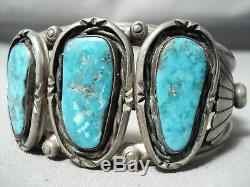 Thick Heavy Vintage Navajo Old Morenci Turquoise Sterling Silver Bracelet