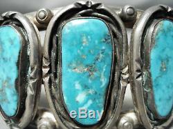 Thick Heavy Vintage Navajo Old Morenci Turquoise Sterling Silver Bracelet