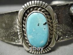 Thick Heavy Vintage Navajo Turquoise Coral Sterling Silver Graduating Bracelet