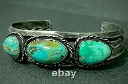 Thick Vintage Navajo Sterling Silver Turquoise Stacker Cuff Bracelet SOLID